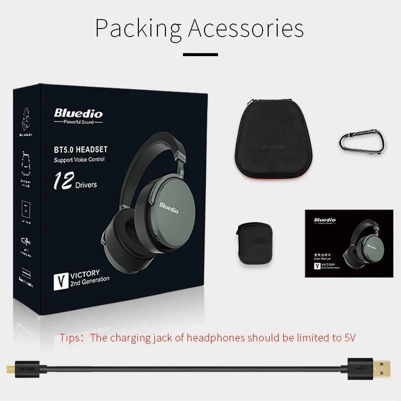 Bluetooth-Kopfhörer Bluedio V2 Kabelloses Headset PPS12-Treiber mit Mikrofon-High-End-Kopfhörer für Telefon und Musik