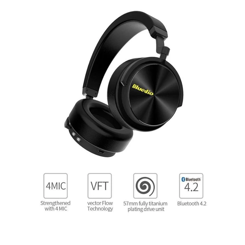 Bluedio T5 Active Noise Cancelling Drahtlose Bluetooth-Kopfhörer Tragbares Headset mit Mikrofon für Telefone und Musik