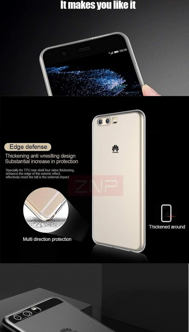 ZNP Silicone Soft TPU Transparent Case For Huawei P10 P10 Plus High Quality Transparent Cover Cases For Huawei P10 lite P10 Case