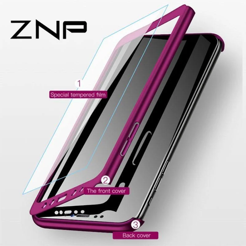 ZNP 360 Full Protection Cover Case For Samsung Galaxy J4 J6 Plus 2018 With Glass Phone Case For Samsung J8 A7 A8 Plus 2018 Case