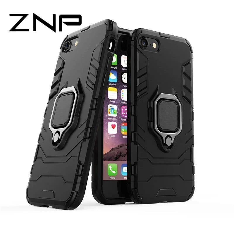 ZNP Shockproof Armor Stand Case For iphone 6 6s 7 Plus 5 5S With Holder Ring Cover Cases For iphone 7 8 X Plus SE Phone Cases