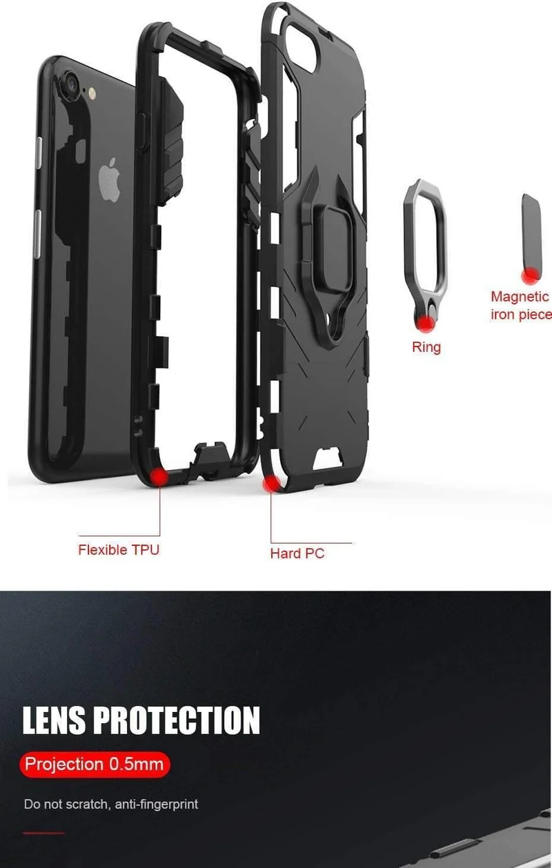 ZNP Shockproof Armor Stand Case For iphone 6 6s 7 Plus 5 5S With Holder Ring Cover Cases For iphone 7 8 X Plus SE Phone Cases