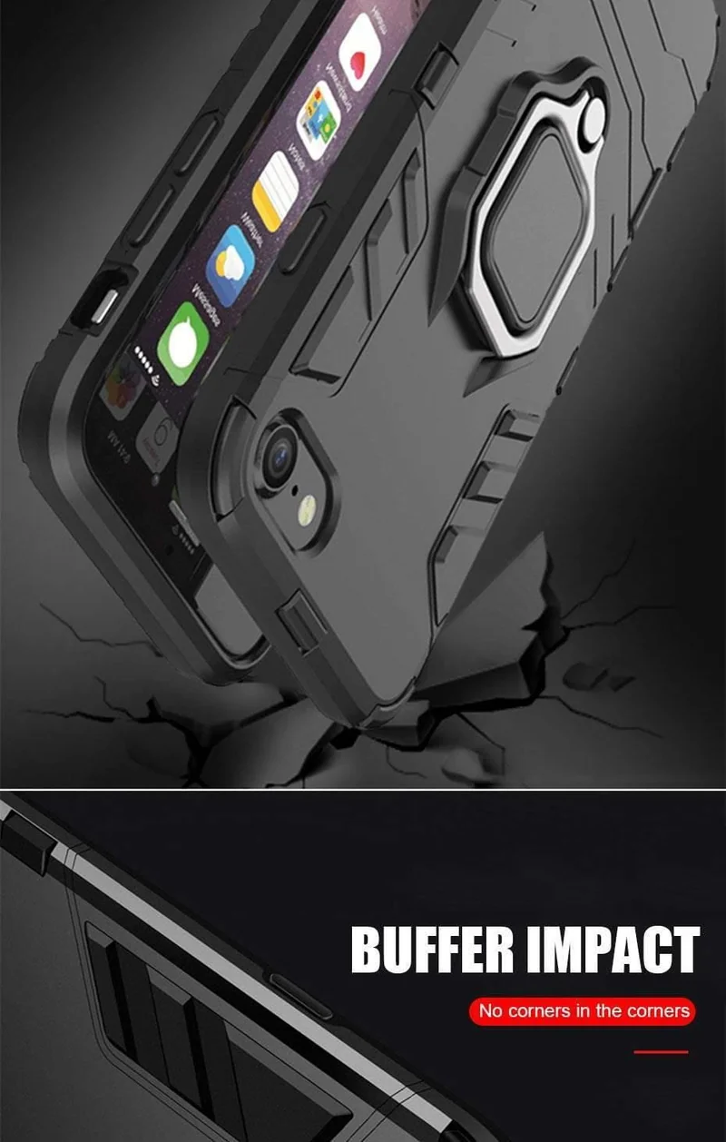 ZNP Shockproof Armor Stand Case For iphone 6 6s 7 Plus 5 5S With Holder Ring Cover Cases For iphone 7 8 X Plus SE Phone Cases