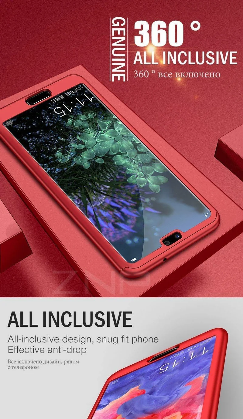 ZNP 360 Full Cover Phone Case For Huawei P9 P10 P20 Mate 9 10 Lite P10 Plus Cases With Glass For Huawei P20 Mate 10 Pro P9 Case