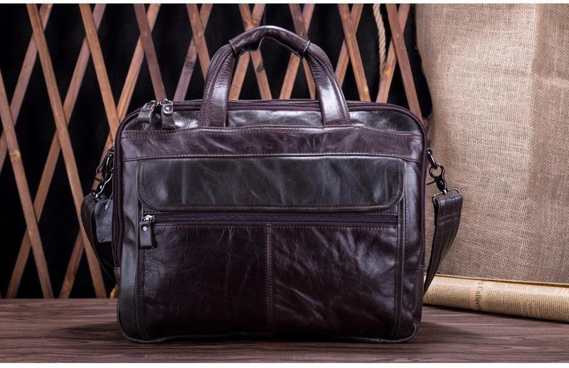 Herren Aktentaschen Echtes Leder Vintage Handtasche 15 "Laptop Aktentasche Messenger Schultertasche Umhängetasche Herrentasche Business Bag