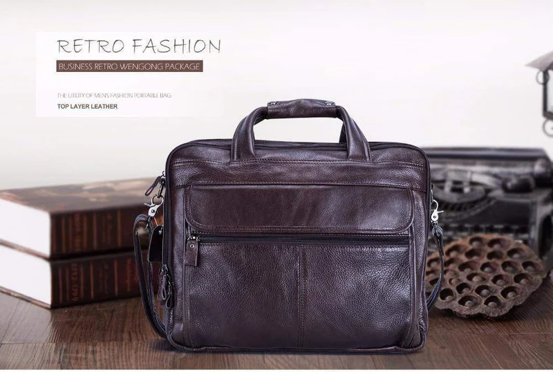 Herren Aktentaschen Echtes Leder Vintage Handtasche 15 "Laptop Aktentasche Messenger Schultertasche Umhängetasche Herrentasche Business Bag