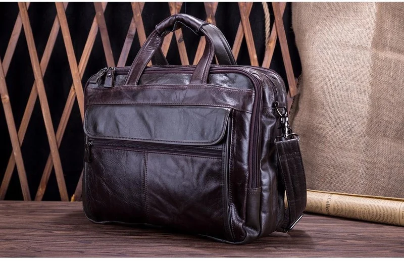 Herren Aktentaschen Echtes Leder Vintage Handtasche 15 "Laptop Aktentasche Messenger Schultertasche Umhängetasche Herrentasche Business Bag