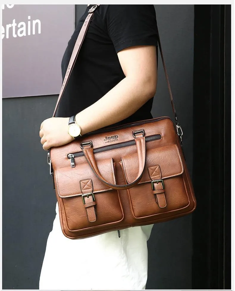 Neue Männer Split Lederhandtasche Reißverschluss Männer Business Polyester Zwei Schlamm Tasche Weichen Griff 14 Zoll Aktentaschen Taschen