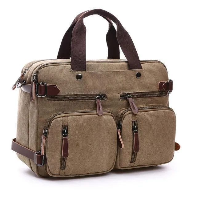 Scione Herren Canvas-Tasche, Leder, Aktentasche, Reisekoffer, Messenger-Schultertasche, Handtasche auf der Rückseite, große lässige Business-Laptoptasche