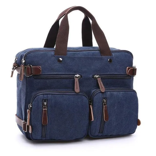 Scione Herren Canvas-Tasche, Leder, Aktentasche, Reisekoffer, Messenger-Schultertasche, Handtasche auf der Rückseite, große lässige Business-Laptoptasche