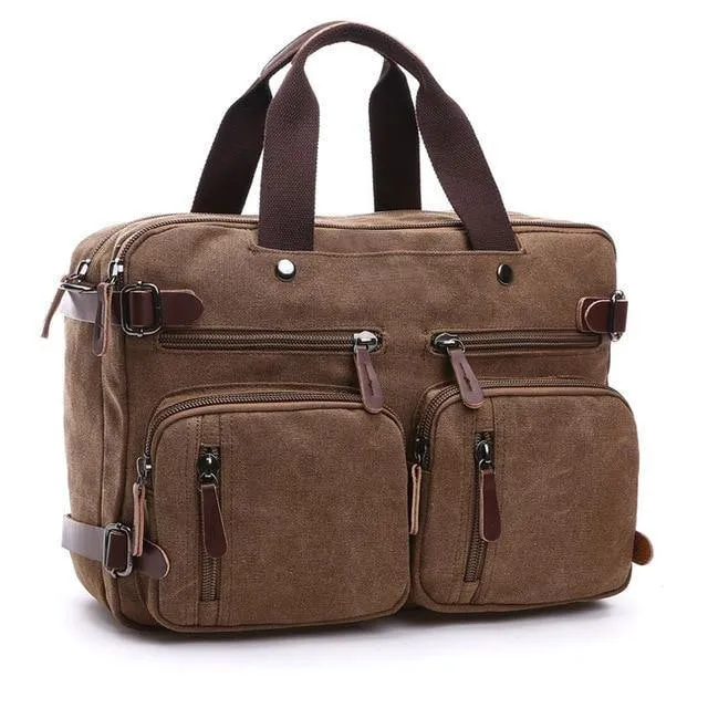 Scione Herren Canvas-Tasche, Leder, Aktentasche, Reisekoffer, Messenger-Schultertasche, Handtasche auf der Rückseite, große lässige Business-Laptoptasche