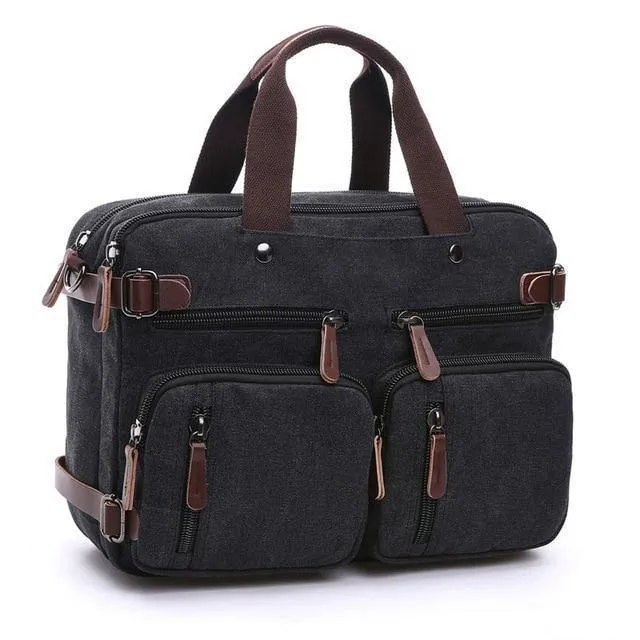 Scione Herren Canvas-Tasche, Leder, Aktentasche, Reisekoffer, Messenger-Schultertasche, Handtasche auf der Rückseite, große lässige Business-Laptoptasche