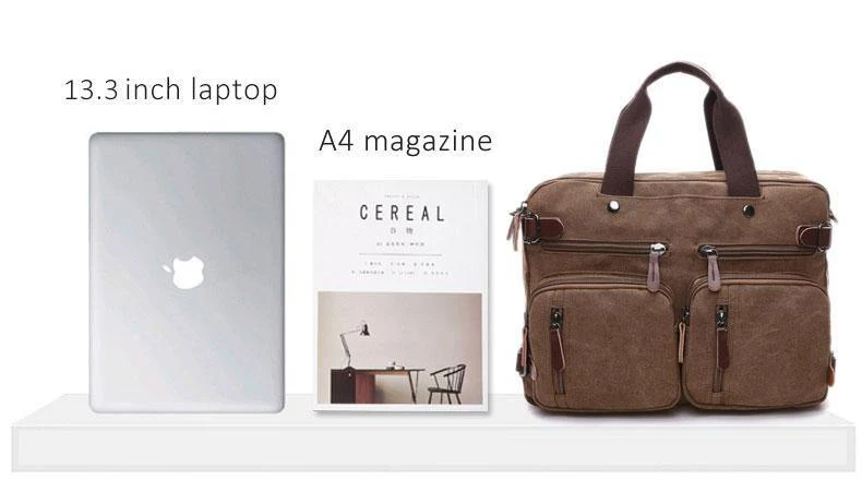 Scione Herren Canvas-Tasche, Leder, Aktentasche, Reisekoffer, Messenger-Schultertasche, Handtasche auf der Rückseite, große lässige Business-Laptoptasche