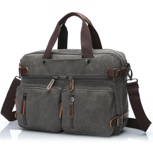 Scione Herren Canvas-Tasche, Leder, Aktentasche, Reisekoffer, Messenger-Schultertasche, Handtasche auf der Rückseite, große lässige Business-Laptoptasche