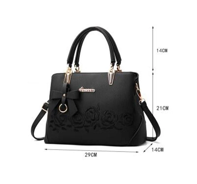 Damen Tasche Vintage Handtasche Casual Tote Fashion Damen Messenger Bags Schulter Top-Griff Geldbörse Geldbörse Leder 2018 Schwarz A1834