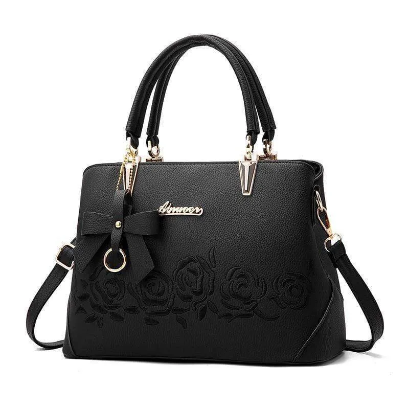 Damen Tasche Vintage Handtasche Casual Tote Fashion Damen Messenger Bags Schulter Top-Griff Geldbörse Geldbörse Leder 2018 Schwarz A1834