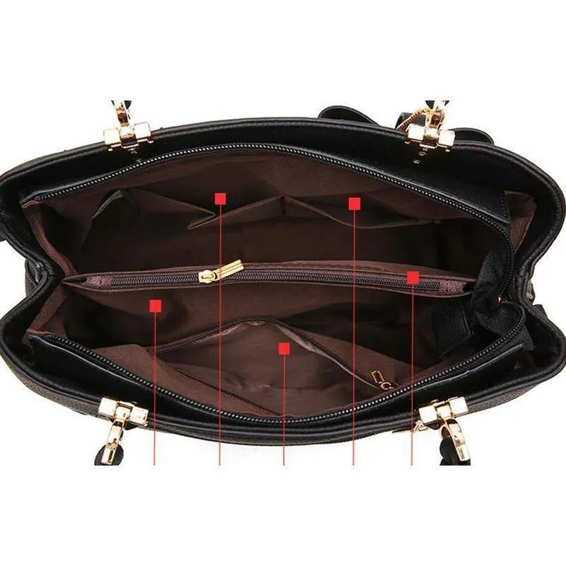 Damen Tasche Vintage Handtasche Casual Tote Fashion Damen Messenger Bags Schulter Top-Griff Geldbörse Geldbörse Leder 2018 Schwarz A1834