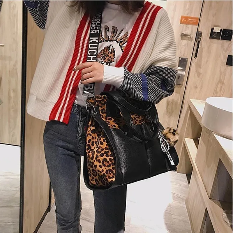 Frauen Handtaschen Berühmte Mode Marke Leopard Print Schulter Taschen Damen Totes Einfache Quaste Frauen Umhängetasche Weibliche