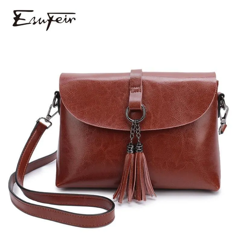 Echtes Leder Damen Umhängetasche Mode Quaste Messenger Bag einfaches Design kleine weibliche Schultertasche Frauen Geldbörse