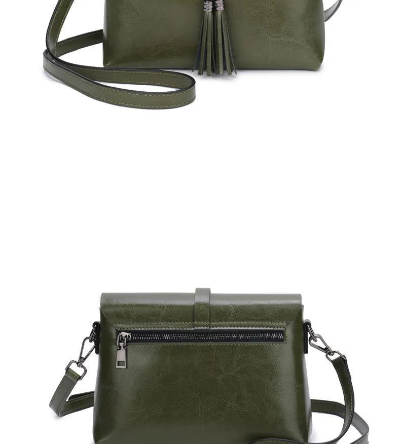 Echtes Leder Damen Umhängetasche Mode Quaste Messenger Bag einfaches Design kleine weibliche Schultertasche Frauen Geldbörse