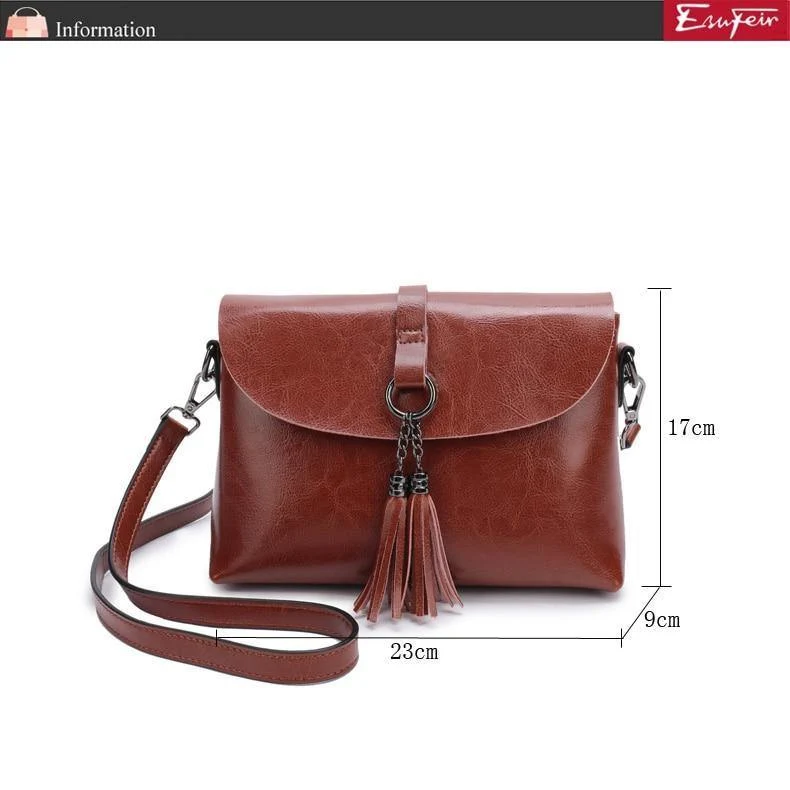 Echtes Leder Damen Umhängetasche Mode Quaste Messenger Bag einfaches Design kleine weibliche Schultertasche Frauen Geldbörse