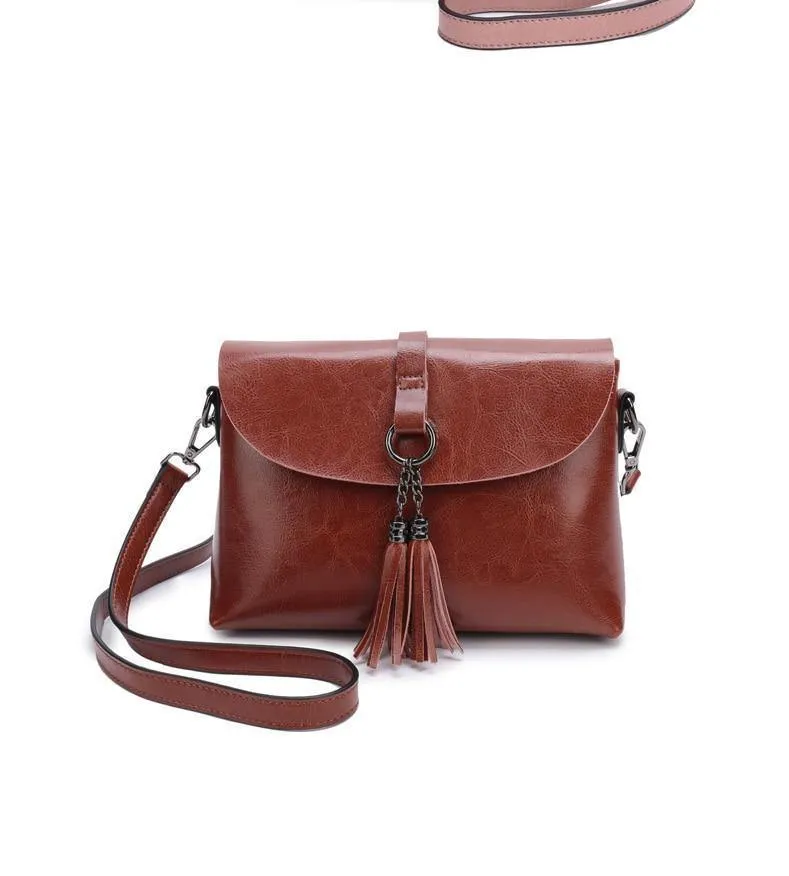 Echtes Leder Damen Umhängetasche Mode Quaste Messenger Bag einfaches Design kleine weibliche Schultertasche Frauen Geldbörse