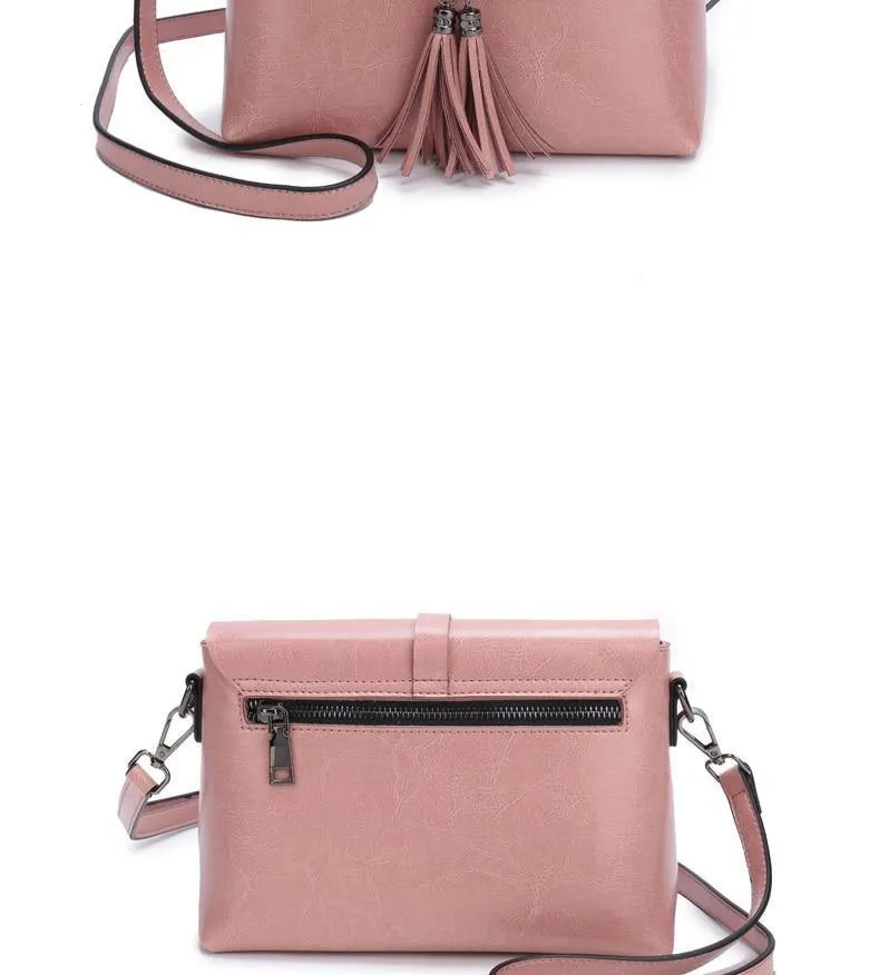 Echtes Leder Damen Umhängetasche Mode Quaste Messenger Bag einfaches Design kleine weibliche Schultertasche Frauen Geldbörse