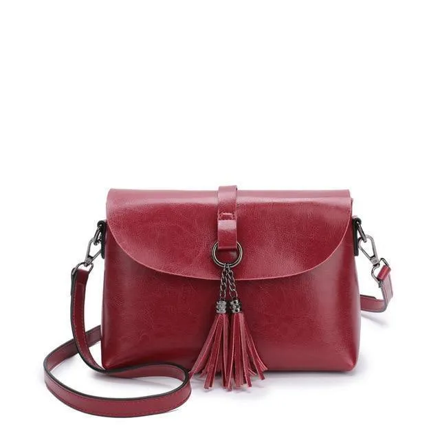 Echtes Leder Damen Umhängetasche Mode Quaste Messenger Bag einfaches Design kleine weibliche Schultertasche Frauen Geldbörse