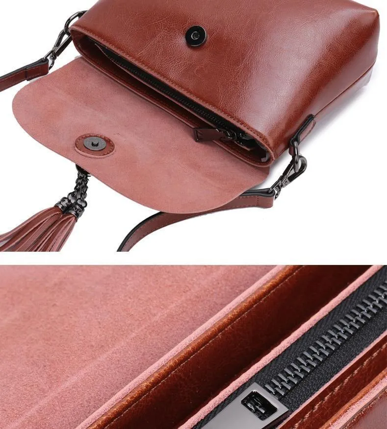 Echtes Leder Damen Umhängetasche Mode Quaste Messenger Bag einfaches Design kleine weibliche Schultertasche Frauen Geldbörse