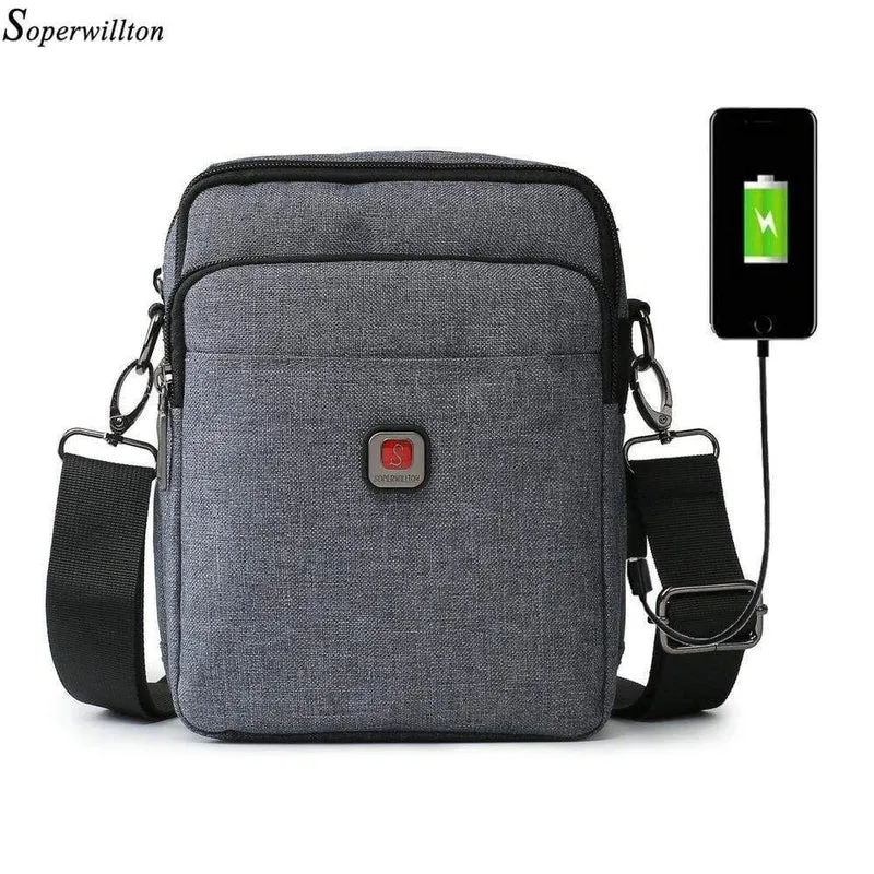 Herrentasche USB Lade Schulter Umhängetaschen Wasserabweisende Oxford Reisetaschen Reißverschluss Gürteltasche Männlich #1042