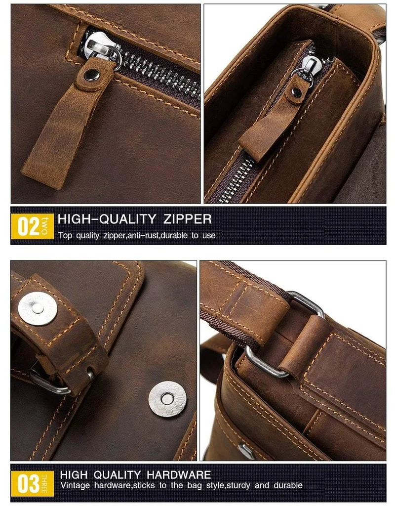 Leder Herrentasche Vintage Mann Umhängetaschen für Laptop Messenger Bags männlich Bolsa Crossbody Handtasche