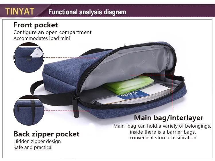 Canvas-Umhängetasche für Herren für 7.9-Zoll-iPad, lässige Umhängetasche, wasserdichte Umhängetasche für Herren, 0.13 kg