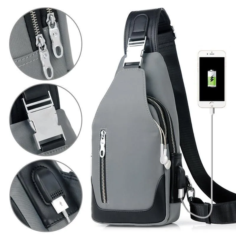 Umhängetaschen für Herren, Brusttasche, Unisex, USB-Aufladung, Anti-Diebstahl, Messenger-Tasche, Reise, wasserdichte Umhängetasche
