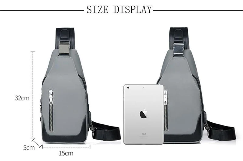 Umhängetaschen für Herren, Brusttasche, Unisex, USB-Aufladung, Anti-Diebstahl, Messenger-Tasche, Reise, wasserdichte Umhängetasche