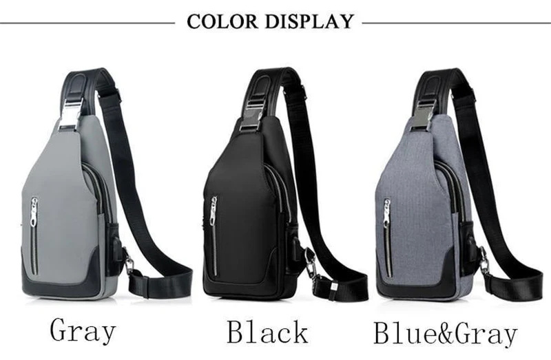 Umhängetaschen für Herren, Brusttasche, Unisex, USB-Aufladung, Anti-Diebstahl, Messenger-Tasche, Reise, wasserdichte Umhängetasche
