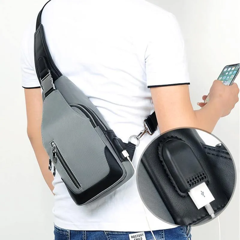 Umhängetaschen für Herren, Brusttasche, Unisex, USB-Aufladung, Anti-Diebstahl, Messenger-Tasche, Reise, wasserdichte Umhängetasche
