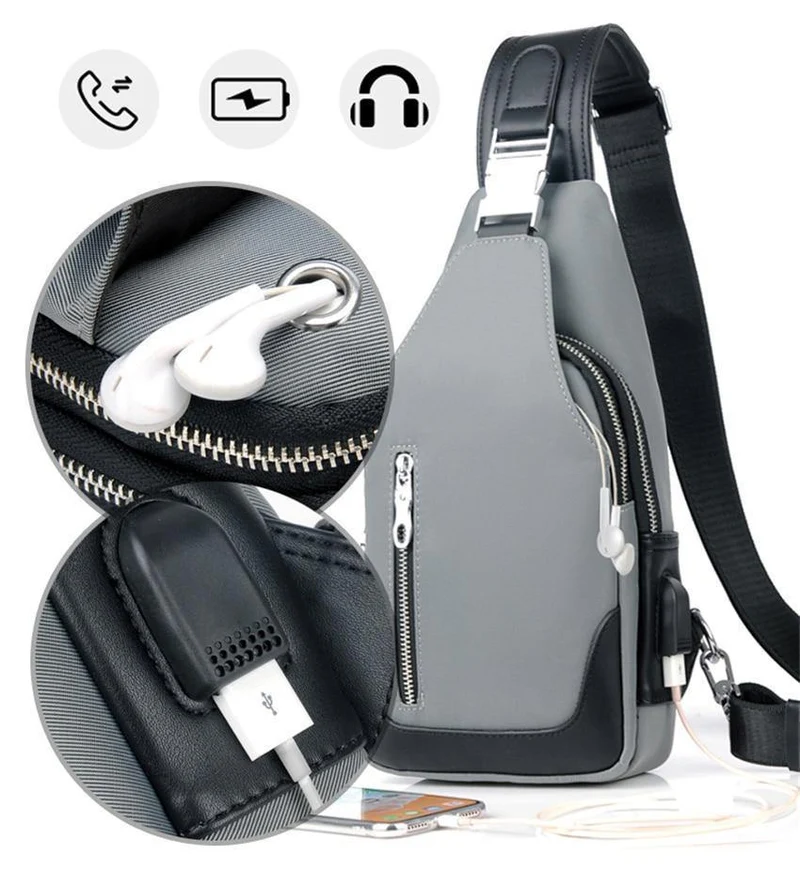 Umhängetaschen für Herren, Brusttasche, Unisex, USB-Aufladung, Anti-Diebstahl, Messenger-Tasche, Reise, wasserdichte Umhängetasche