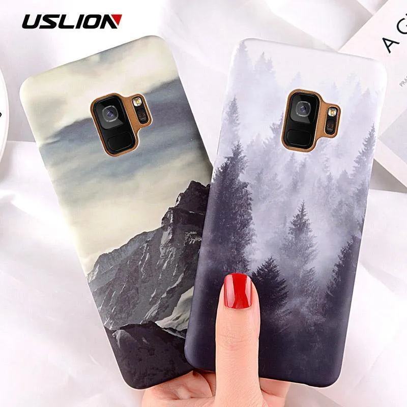 USLION Ultra Thin Phone Case For Samsung Galaxy S9 S8 Plus Note 9 Note 8 S7 Edge Mountain Peak Forest Hard PC Back Cover Cases