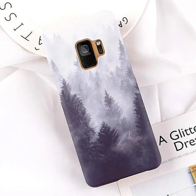 USLION Ultra Thin Phone Case For Samsung Galaxy S9 S8 Plus Note 9 Note 8 S7 Edge Mountain Peak Forest Hard PC Back Cover Cases