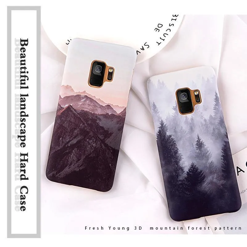 USLION Ultra Thin Phone Case For Samsung Galaxy S9 S8 Plus Note 9 Note 8 S7 Edge Mountain Peak Forest Hard PC Back Cover Cases