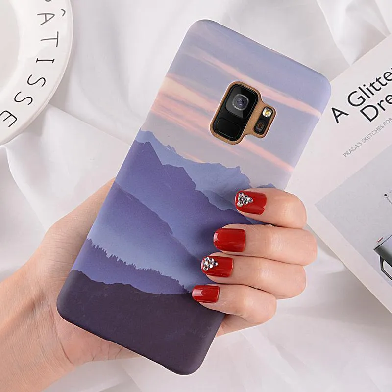 USLION Ultra Thin Phone Case For Samsung Galaxy S9 S8 Plus Note 9 Note 8 S7 Edge Mountain Peak Forest Hard PC Back Cover Cases