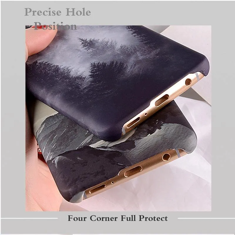 USLION Ultra Thin Phone Case For Samsung Galaxy S9 S8 Plus Note 9 Note 8 S7 Edge Mountain Peak Forest Hard PC Back Cover Cases