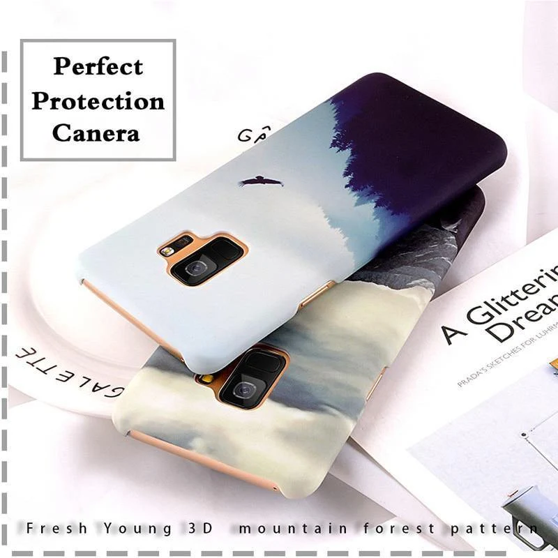 USLION Ultra Thin Phone Case For Samsung Galaxy S9 S8 Plus Note 9 Note 8 S7 Edge Mountain Peak Forest Hard PC Back Cover Cases