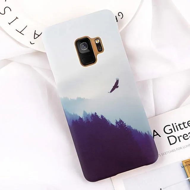 USLION Ultra Thin Phone Case For Samsung Galaxy S9 S8 Plus Note 9 Note 8 S7 Edge Mountain Peak Forest Hard PC Back Cover Cases