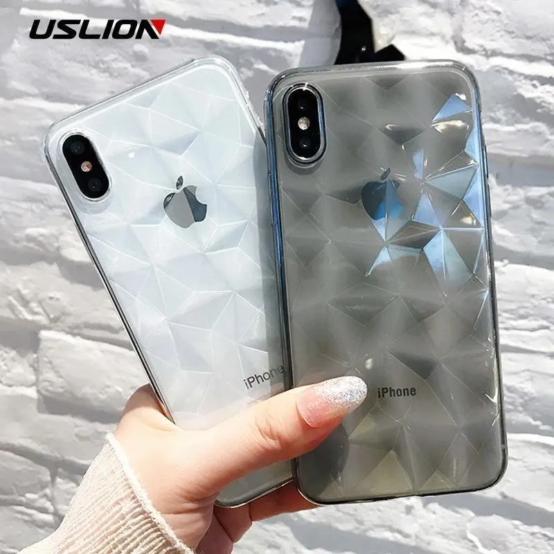 USLION Clear Diamond Pattern Case For iPhone XR XS MAX X 8 7 6 Plus Soft TPU Phone Cover For iPhone 7 6s Plus Transparent Cases