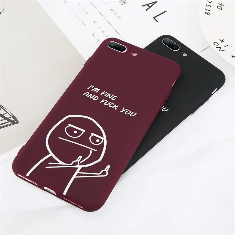 USLION Funny Letter Phone Case For iPhone 8 7 Plus X XS Max XR Middle Finger Emoji TPU Silicone Cover For iPhone 6 6s Plus Cases