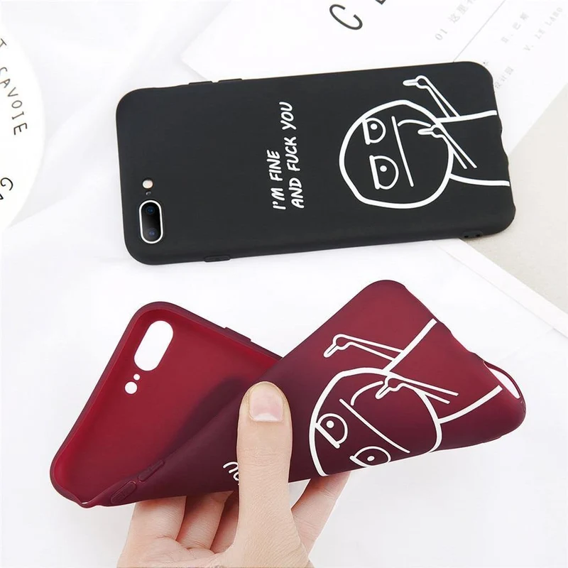 USLION Funny Letter Phone Case For iPhone 8 7 Plus X XS Max XR Middle Finger Emoji TPU Silicone Cover For iPhone 6 6s Plus Cases