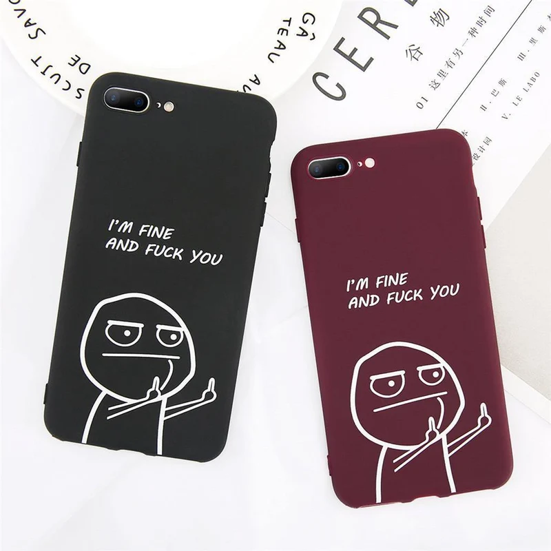 USLION Funny Letter Phone Case For iPhone 8 7 Plus X XS Max XR Middle Finger Emoji TPU Silicone Cover For iPhone 6 6s Plus Cases