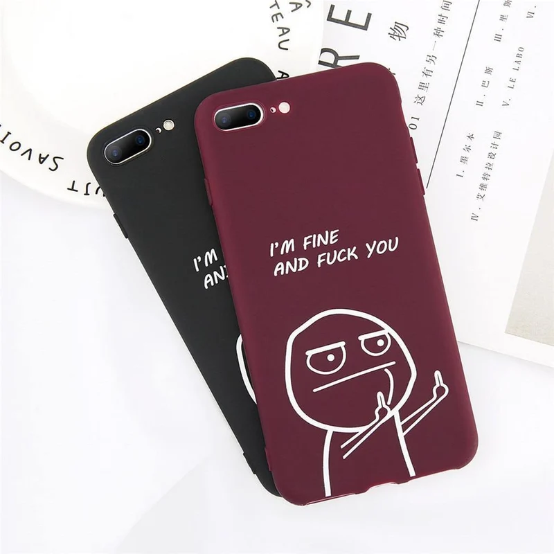 USLION Funny Letter Phone Case For iPhone 8 7 Plus X XS Max XR Middle Finger Emoji TPU Silicone Cover For iPhone 6 6s Plus Cases