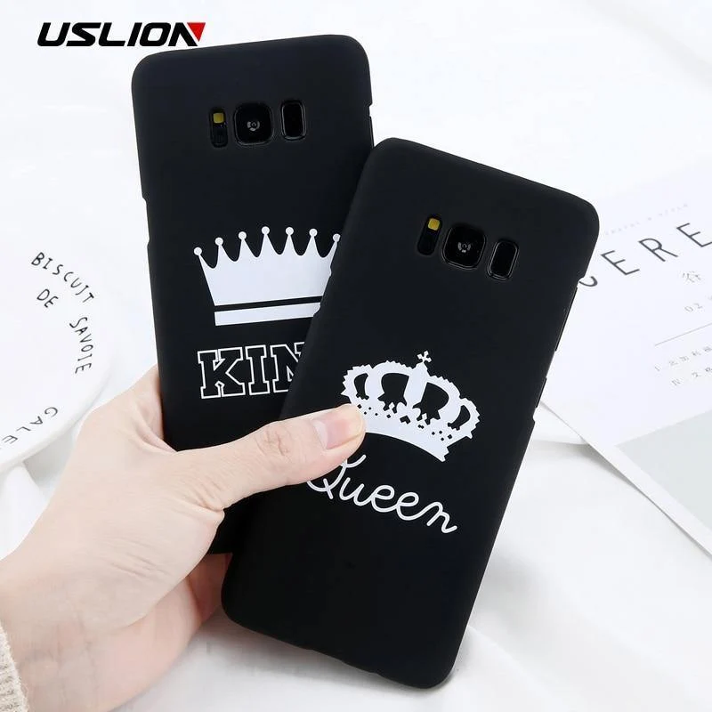 USLION Matte Hard PC Case For Samsung Galaxy S7 Edge S8 S9 Plus KING Queen Crown Letter Cover Phone Cases For Samsung Note 8